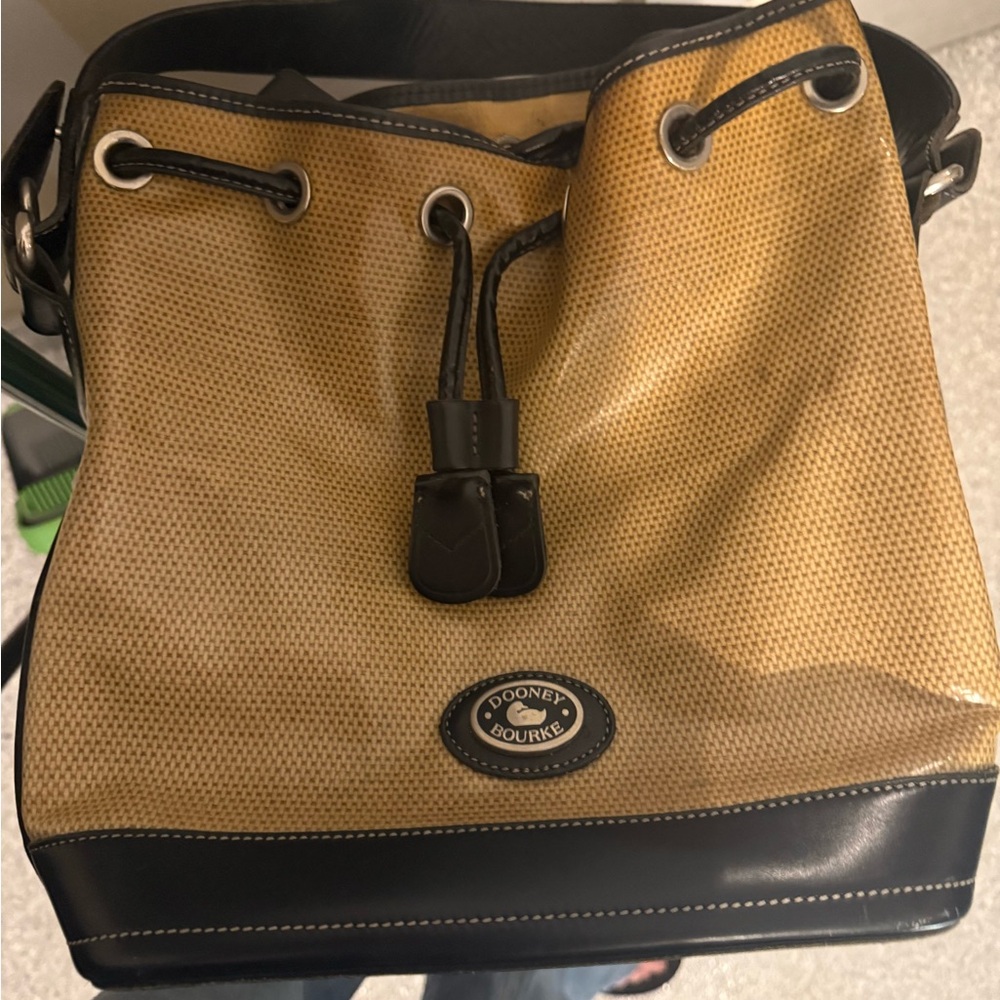 Dooney & Bourke Tan and Rich Brown Drawstring Shoulder Bag